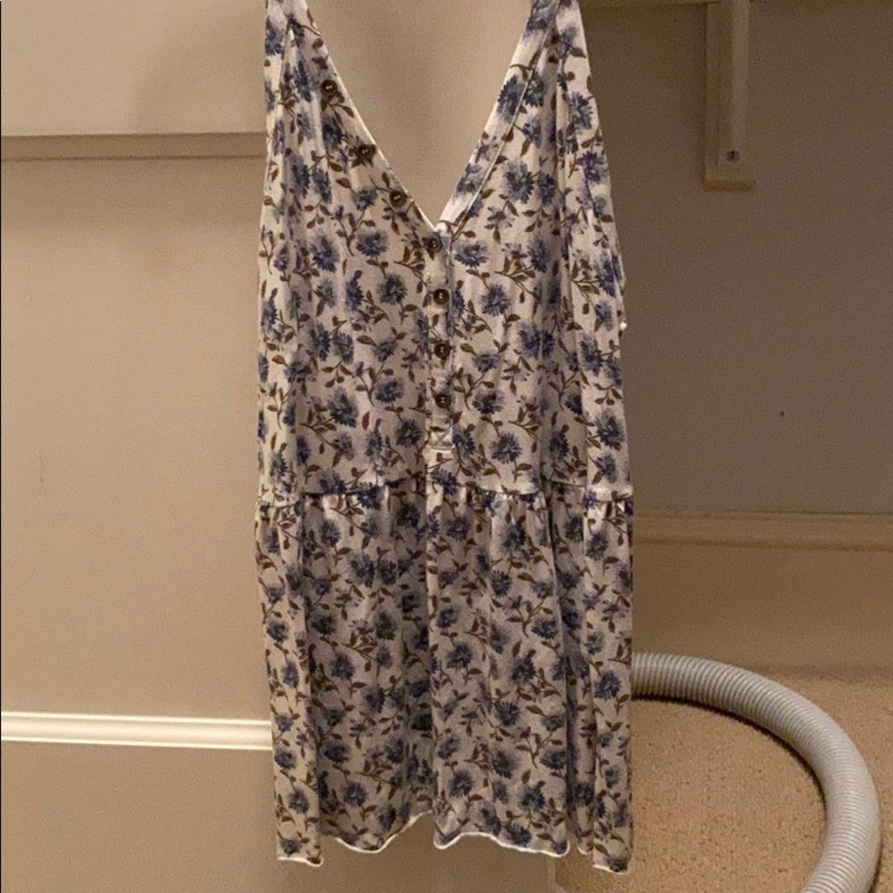 Blue Floral Print Flowy Tank Top